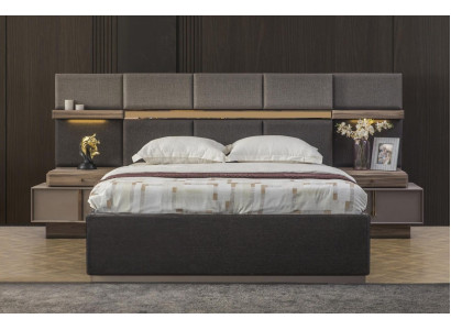 Komplette Schlafzimmer Doppelbett Set 3tlg Bett Nachttische Grau Stoff