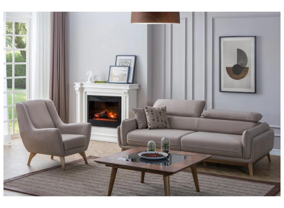 Grau Komplett Wohnzimmer Dreisitzer Sofa Modern Sessel Holz Design Couchtisch