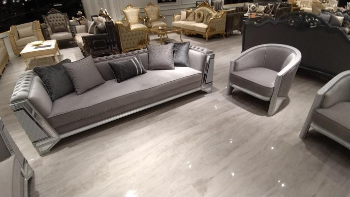 Schickes Möbel Sofagarnitur set 3+1+1 Sofagarnitur Sofas 2x Sessel Grau