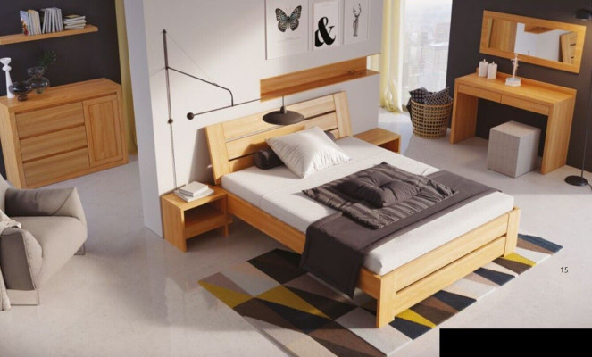 Schlafzimmer Möbel 3tlg. Set Bett Massivholz Nachttische 2x Echtes Holz