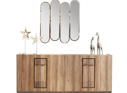 Anrichte Garnitur Spiegel Sideboard Schrank Holzschrank Holz Braun