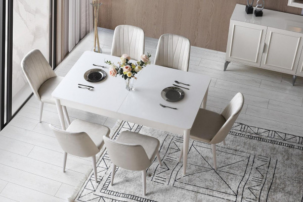 Esszimmer Garnitur Essgruppe Esstisch Stühle Holz 9tlg Weiß Anrichte