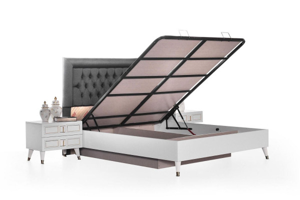Chesterfield Doppelbett Bett mit Bettkasten Bettrahmen Grau Polster