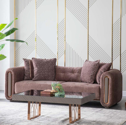 Luxus Sofagarnitur Braune Couch Textil Sofa Couchen Polster Gruppe 3+3+1