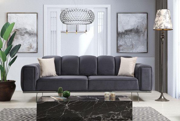 Moderne Dreisitzer Couch Stoffsofa Polstersofa Grau Sofa Stoff 3 Sitz