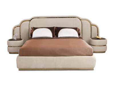 Beige Schlafzimmer Möbel Bett 2x Nachttische Holz Garnitur Luxus Set 3tlg