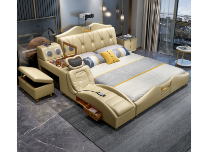 Design Bett Beige Hotel Polster 180x200 Multifunktion Regal Betten Neu