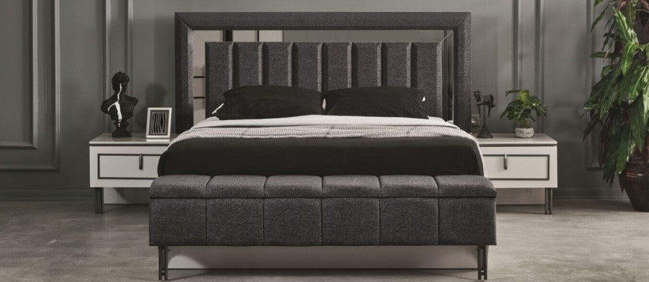 Schlafzimmer Set Modern Bett und 2x Nachttische Luxus Komplette Sets 3tlg