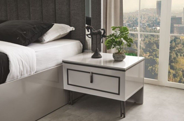 Schlafzimmer Set Modern Bett und 2x Nachttische Luxus Komplette Sets 3tlg