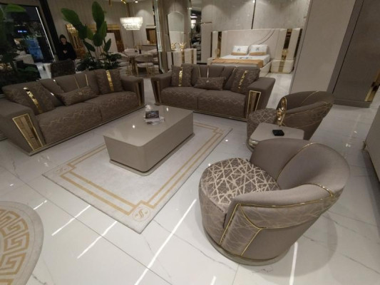 Sofagarnitur Set Komplett Modern 3+3+1+1 Sitzer + Couchtisch Textil Couch Holz