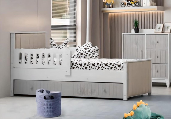 Praktisches Kinderbett Grau Farbe für süße Schlummerstunden Luxuriös
