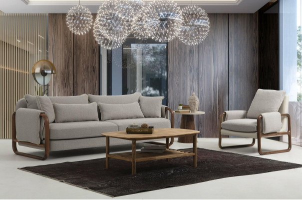 Sofagarnitur 31 Sitzer Sessel Dreisitzer Modern Stoff Grau Set Design