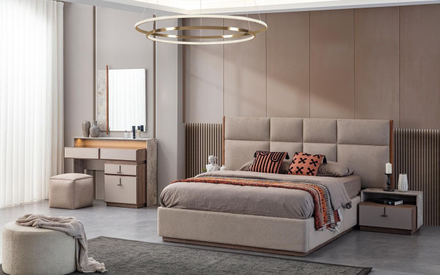 Luxus Schlafzimmermöbel Doppelbett Nachttische Grau 6tlg Schrank Bett