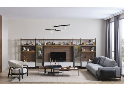Designer Sofagarnitur Wohnzimmer Holz Möbel 3-Sitzer Sessel Couchtische