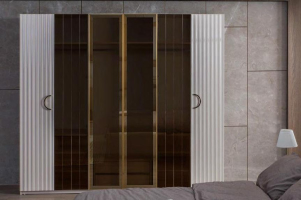 Moderner Hellgrauer Kleiderschrank Schlafzimmer Edle Glasschränke Schrank