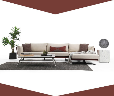 Sofagarnitur Ecksofa L-Form 3 Sitzer Beige Modern Stoff Sofas Set Eck