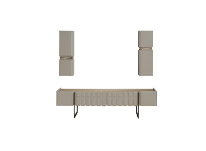 Moderne Wohnzimmer Holz Möbel Designer TV-Schrank x2 Wandregale 3tlg Set