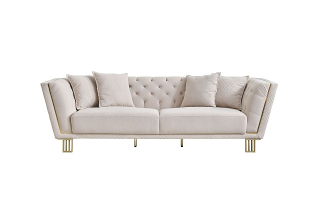 Moderner Weißer Chesterfield 3-Sitzer Wohnzimmer Textil Couch Polstersofa