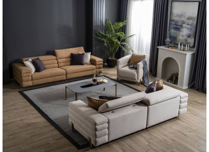 Braun-Beiges Wohnzimmer Couchgarnitur Designer 4+3+1 Sitzer Polstermöbel 