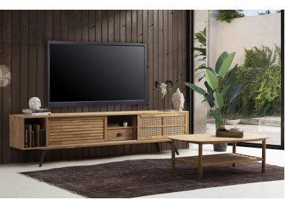 TV Ständer RTV Lowboard Couchtisch Braun Holz Modern Wohnzimmer Set