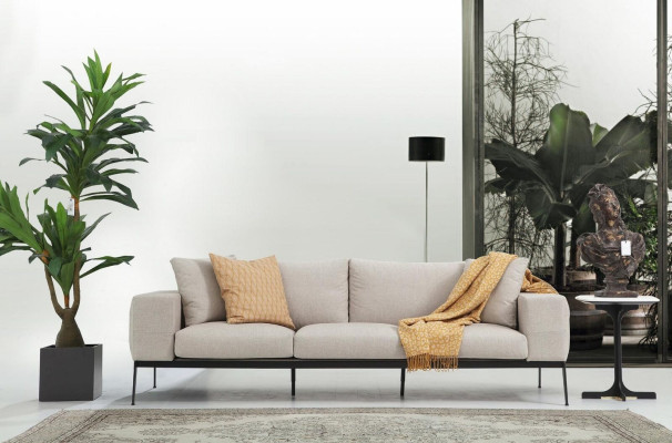 Dreisitzer Sofa 3 Sitzer Sofas Beige Stoff Wohnzimmer Luxus Modern Neu
