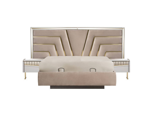 Beiges Schlafzimmer Bett Designer 2x Nachttische Stivoller Set 3tlg