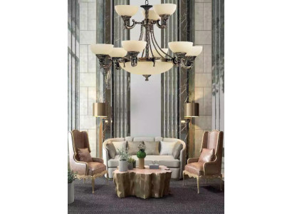  Kronleuchter Deckenleuchter Lüster Groß Deckenlampe Beige Glas Lampe