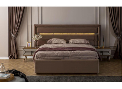 Braune Schlafgarnitur Exklusives Doppelbett 2x Holz Nachtkonsolen 3tlg