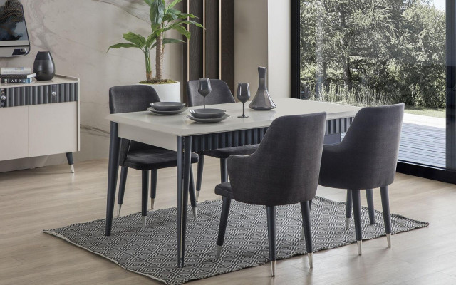 Graues Esszimmer Stuhl-Set Designer Polsterstühle 6tlg. Textil Stühle