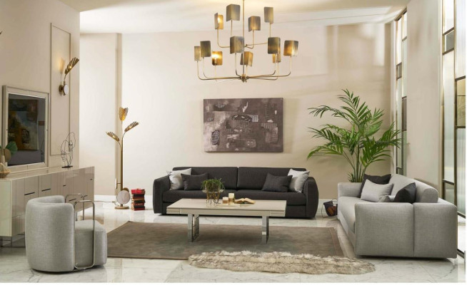 Couchgarnitur Komplette Sofa Stoffsofa Polstersofas Grau Set 3tlg Neu