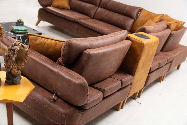 Ecksofa Luxus Sofa Leder Wohnzimmer Büromöbel Material Holzmöbel Neu