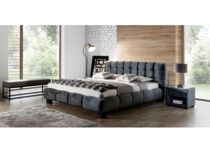 Schlafzimmer Set Blau Bett Holz 2x Nachttische Elegantes Stil Modern Neu 3tlg.