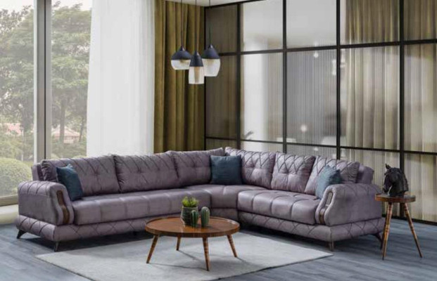 Modernes Ecksofa in grauen Ledermöbel Bequemes Sofa L-Form Neu