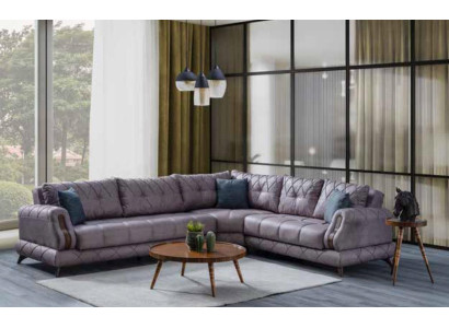 Modernes Ecksofa in grauen Ledermöbel Bequemes Sofa L-Form Neu