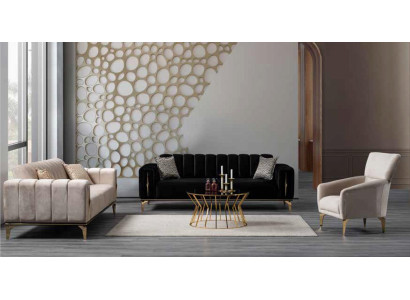 Luxus-Sofa gepolstert 3-Sitzer moderner Stil für Wohnzimmer Schwarze Farbe neu