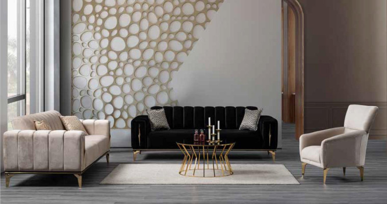Luxus-Sofa gepolstert 3-Sitzer moderner Stil für Wohnzimmer schwarze Farbe neu
