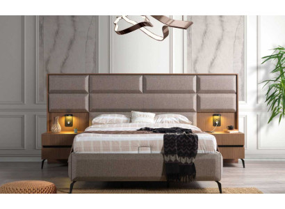 Exklusives Graues Schlafzimmer Doppelbett mit 2x Nachttischen 3tlg Set