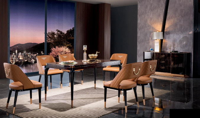 Stuhl Set Sitz Polster Garnitur Esszimmer Stühle Lehn Leder Holz Modern