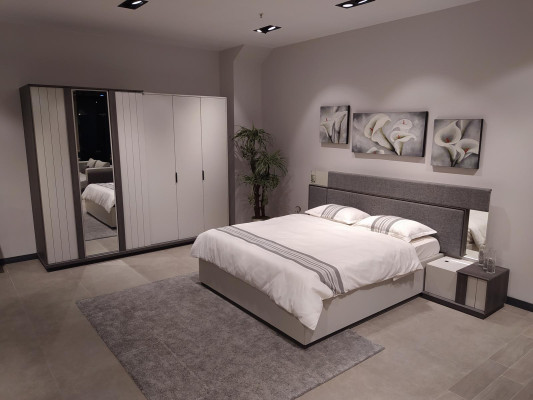 Schlafzimmer Möbel Holz Kleiderschrank Moderner Schrank Grau 260cm Loft