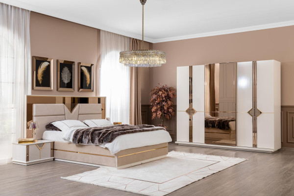 Goldenes Bett Doppelbett Schlafzimmer Betten Möbel designer Doppelbett Beige