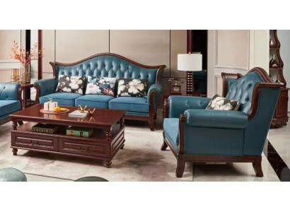 Chesterfield Klassische Ledergarnitur Barock Rokoko Sofagarnitur 3+1
