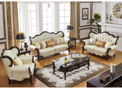 Gruppe Sofagarnitur 3+3+1 Sitzer Luxus Sofa Sessel Sofas Leder Klassisches Set