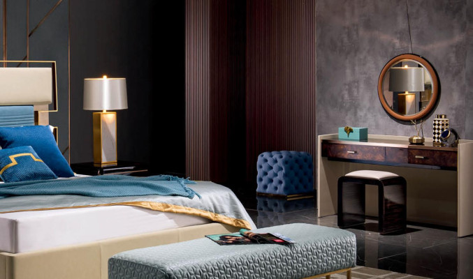 Bett Nachttisch Schminktisch 6 tlg.Schlafzimmer Design Modern Luxus