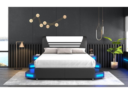 Luxus Led Beleuchtetes Schlafzimmer Bett Lederbett 180x200 Möbel Betten