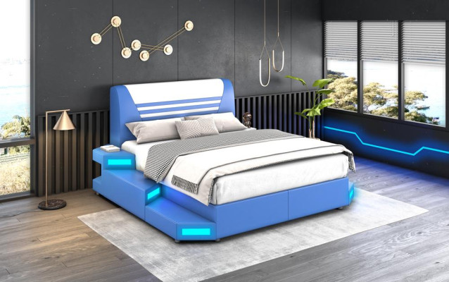Luxus Led Beleuchtetes Schlafzimmer Bett Lederbett 180x200 Möbel Betten