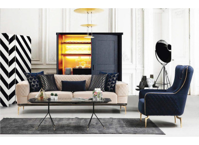 Garnitur Sofagarnitur Sofa Sofas 3+1 Sitzer Sessel Stoff Holz Modern Polyester