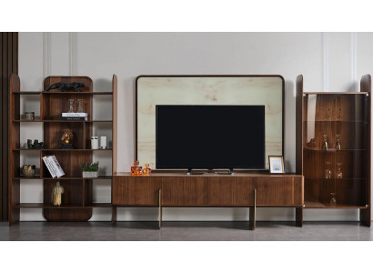 Modern Wohnzimmer Set 4tlg. Bücherschrank TV Lowboard TV Rahmen Vitrine