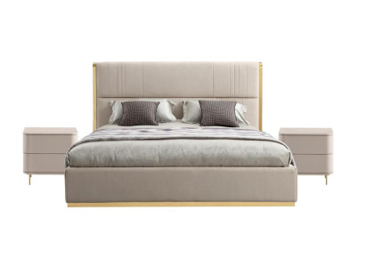 Schlafzimmer Set Bett Grau Metall Stoff Design Luxus 2x Nachttische 3tlg. Neu-