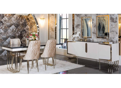 Stilvolle Esszimmer Möbel Edelstahl Garnitur Esstisch Kommode Spiegel