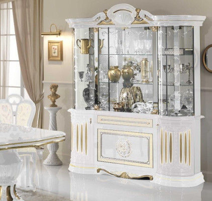 Vitrine Italienische Möbel Wohnzimmer Schrank Weiß Gold Glasvitrine Schränke Neu